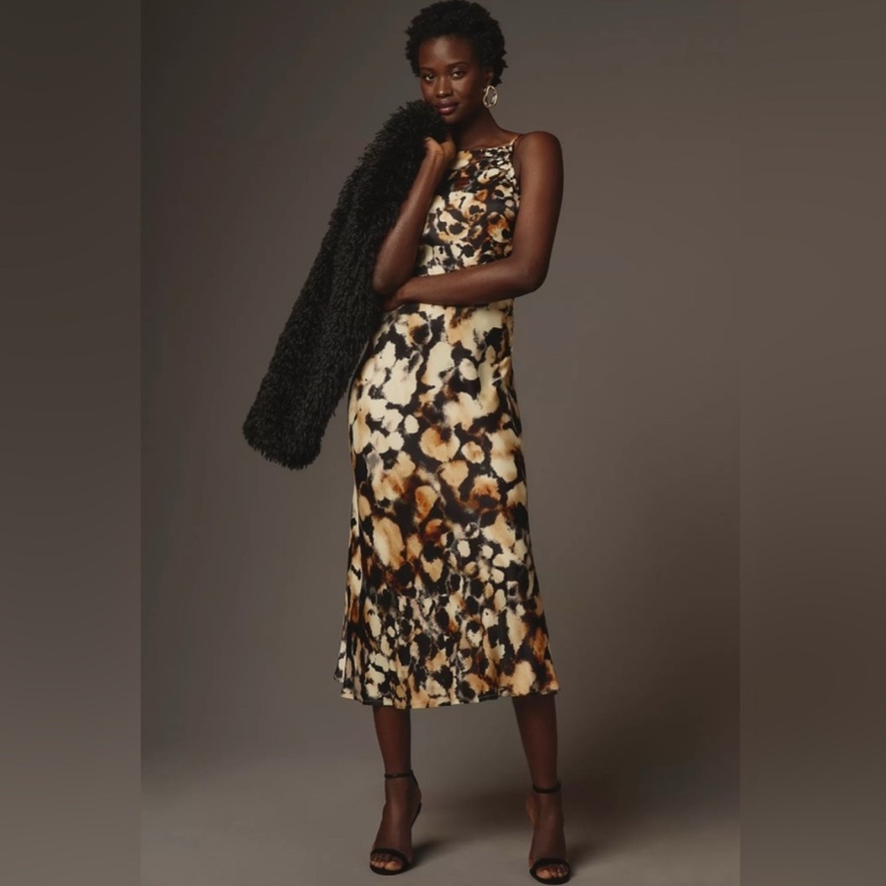 Anthropologie Black and Brown High Neck Midi Dress